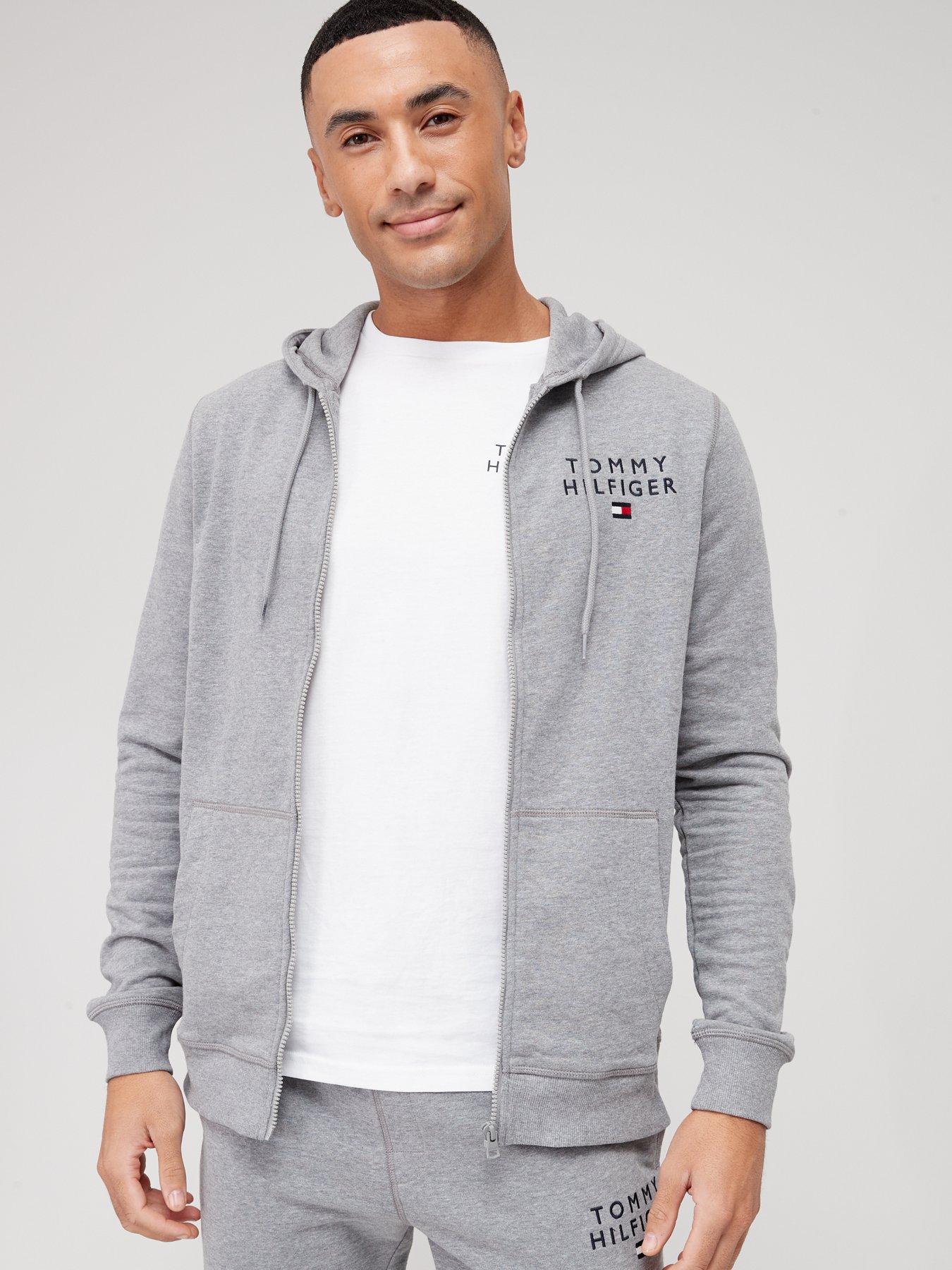 Tommy Hilfiger Zip Thru Hooded Loungewear Top - Grey | very.co.uk