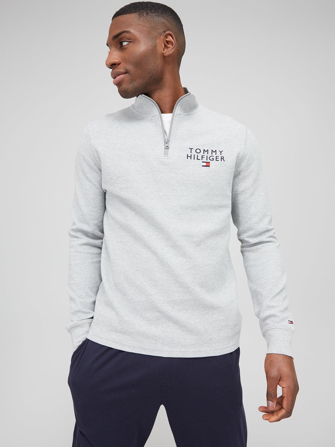 Tommy Hilfiger Half Zip Lounge Top - Grey | very.co.uk
