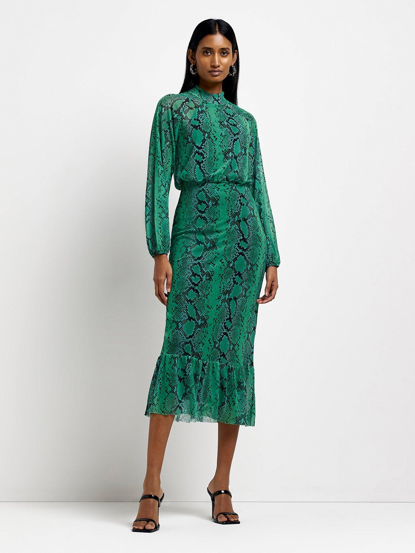 River Snake Print Midi Dress - Green | very.co.uk
