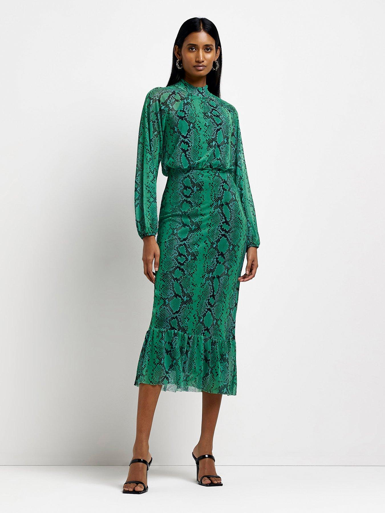 Forever Unique Green Snake Tie Midi Dress Best Forever Unique Green Snake  Tie Midi Dress Hot