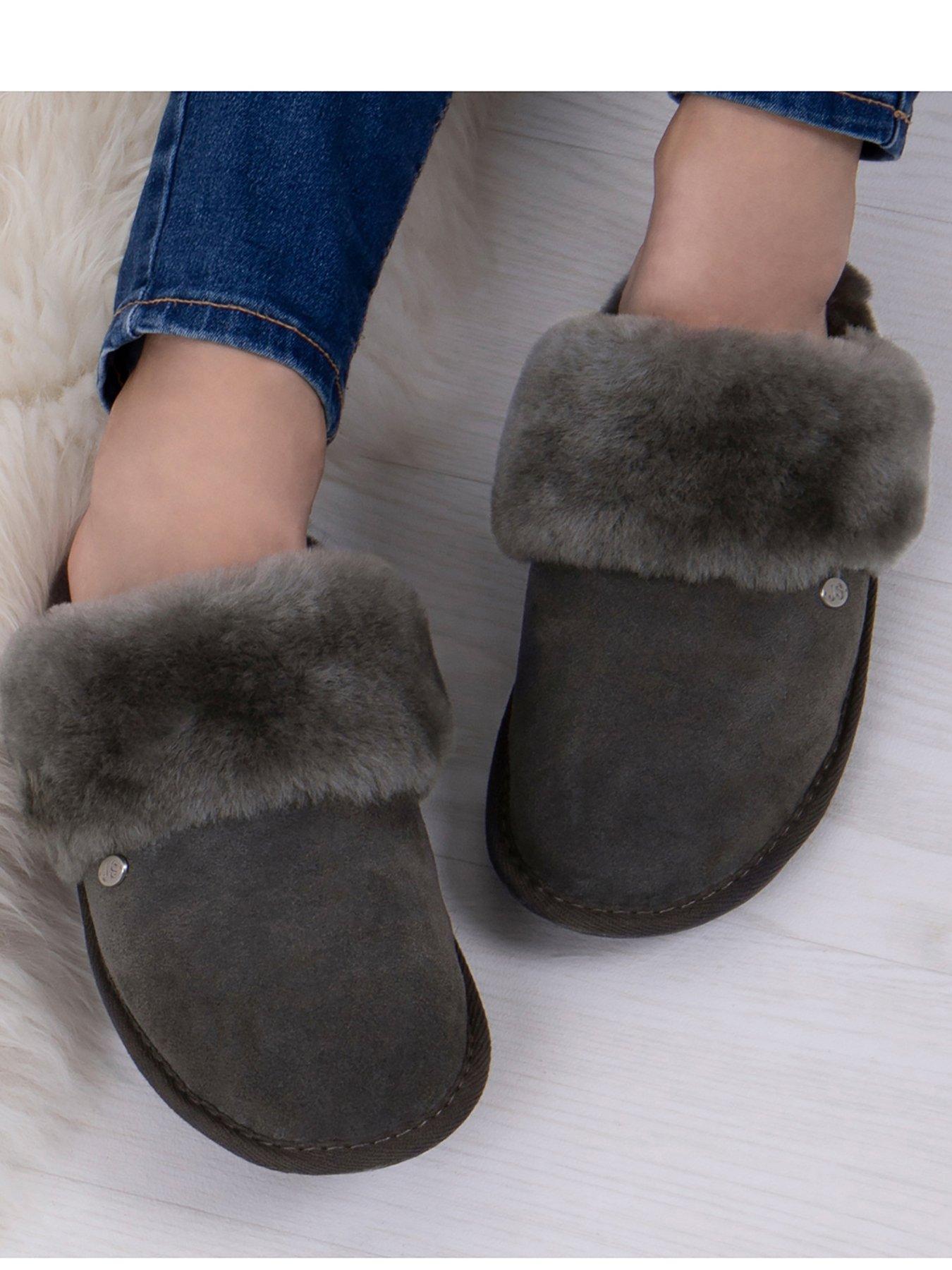 Grey sheepskin hot sale slippers womens