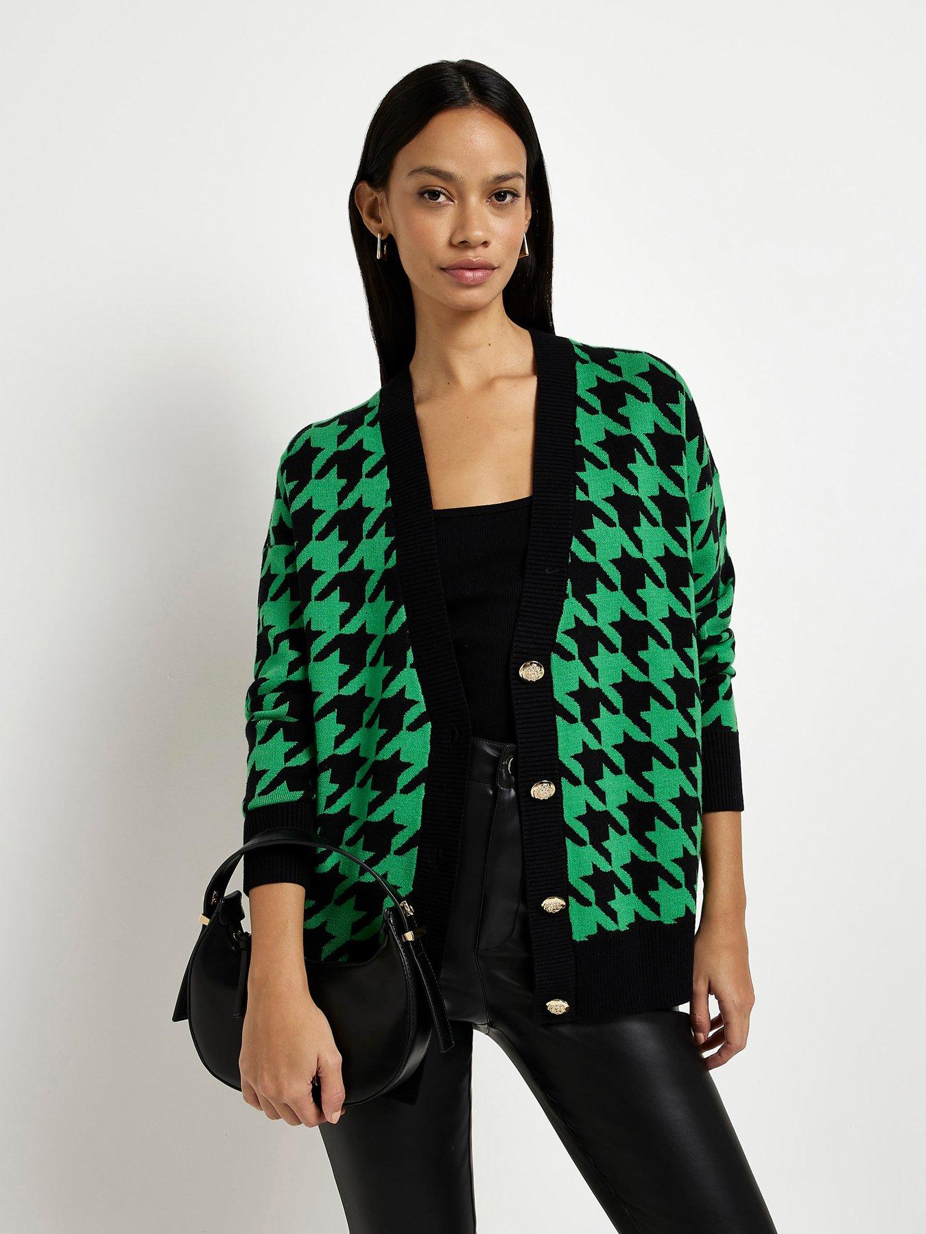 River Island Dogtooth Cardigan Green very.co.uk