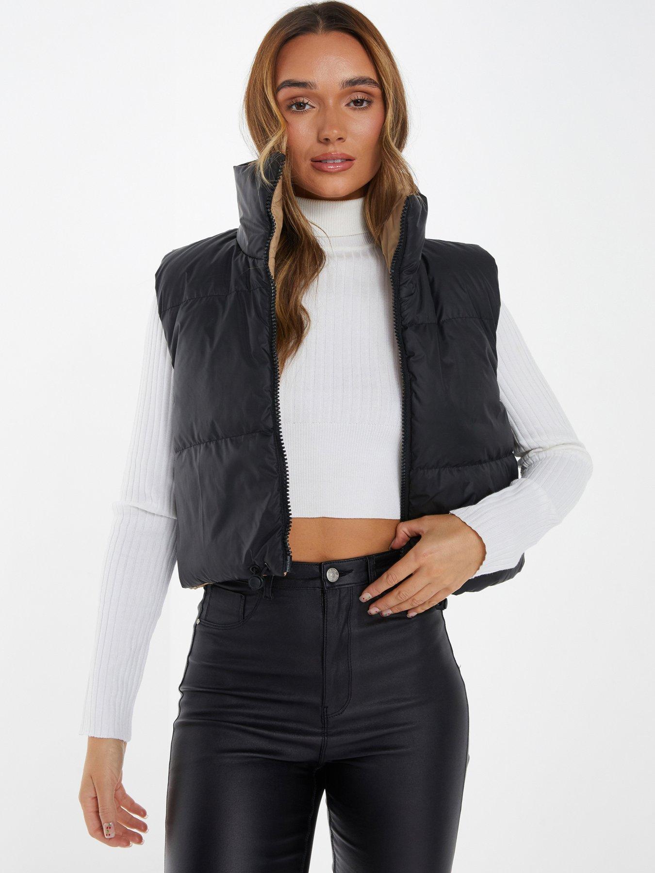 Quiz Reversible Padded Crop Gilet - Black | very.co.uk