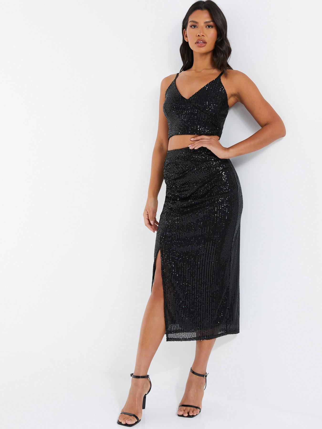 Black glitter shop ruched skirt