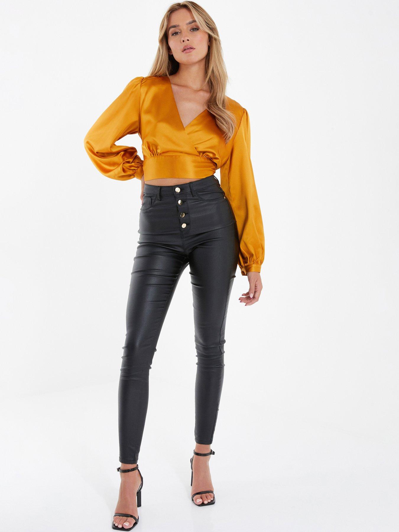 Faux Leather Button Up Trousers