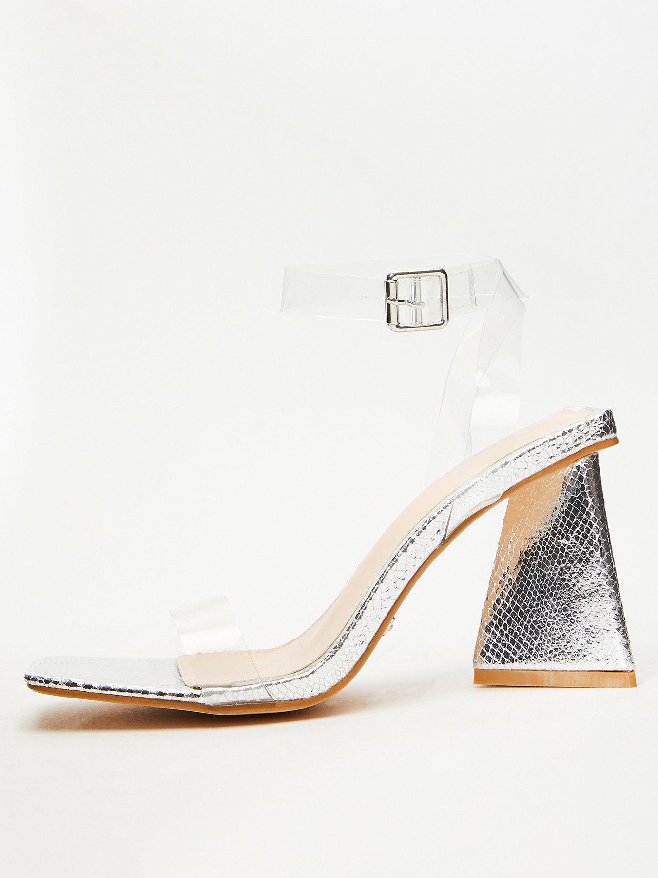 Silver Embellished Clear Block Heel Sandals - Quiz Clothing