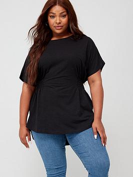 v by very curve ruched waist short sleeve top - black, black, size 14, women