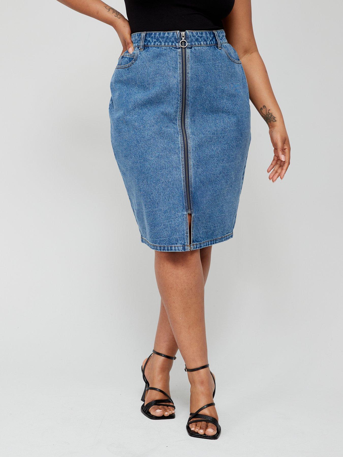 Zip through hotsell denim midi skirt