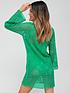  image of v-by-very-long-sleeve-v-neck-crochet-mini-dress-green