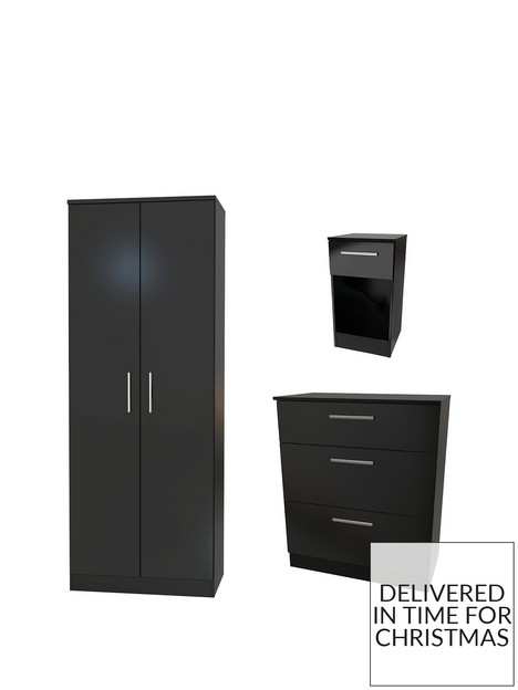 swift-montreal-gloss-3nbsppiece-ready-assembled-package-ndash-2nbspdoor-wardrobe-3nbspdrawer-chest-and-1-drawernbspbedside-table-black