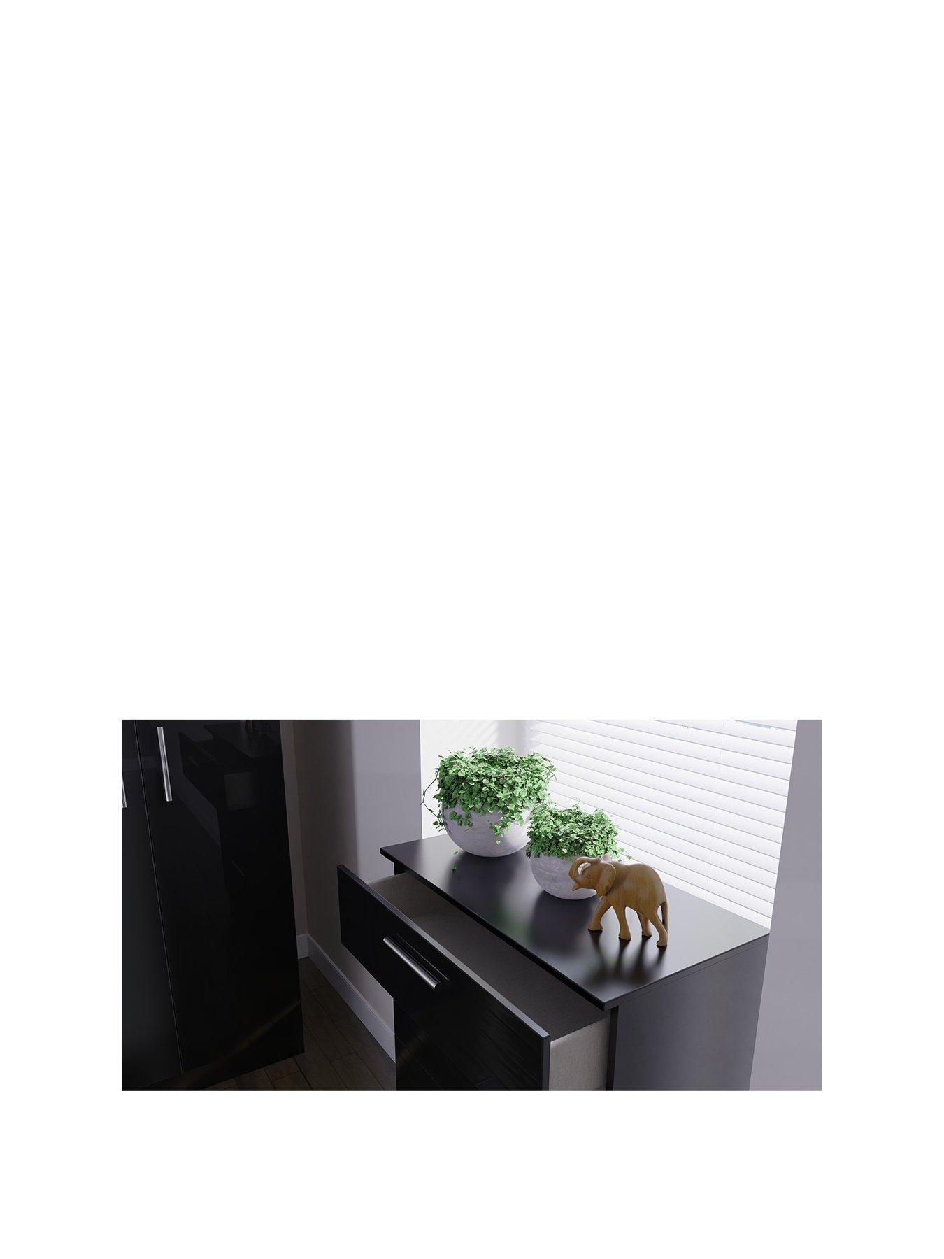 Image 3 of 5 of SWIFT Montreal&nbsp;3&nbsp;piece Ready Assembled Package &ndash; 2&nbsp;Door Wardrobe, 3&nbsp;Drawer Chest and 1 Drawer&nbsp;Bedside Table - Black
