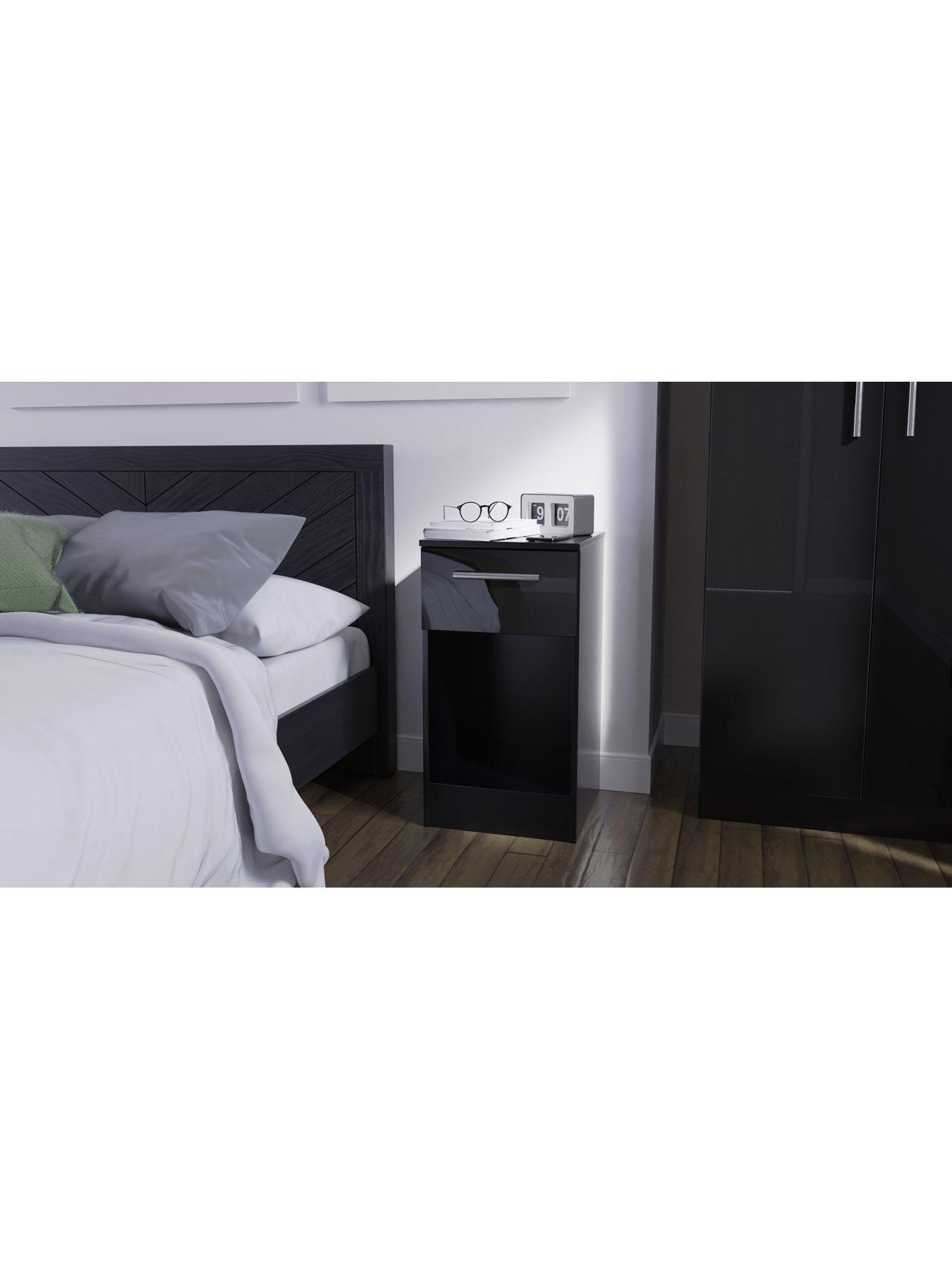 Image 4 of 5 of SWIFT Montreal&nbsp;3&nbsp;piece Ready Assembled Package &ndash; 2&nbsp;Door Wardrobe, 3&nbsp;Drawer Chest and 1 Drawer&nbsp;Bedside Table - Black