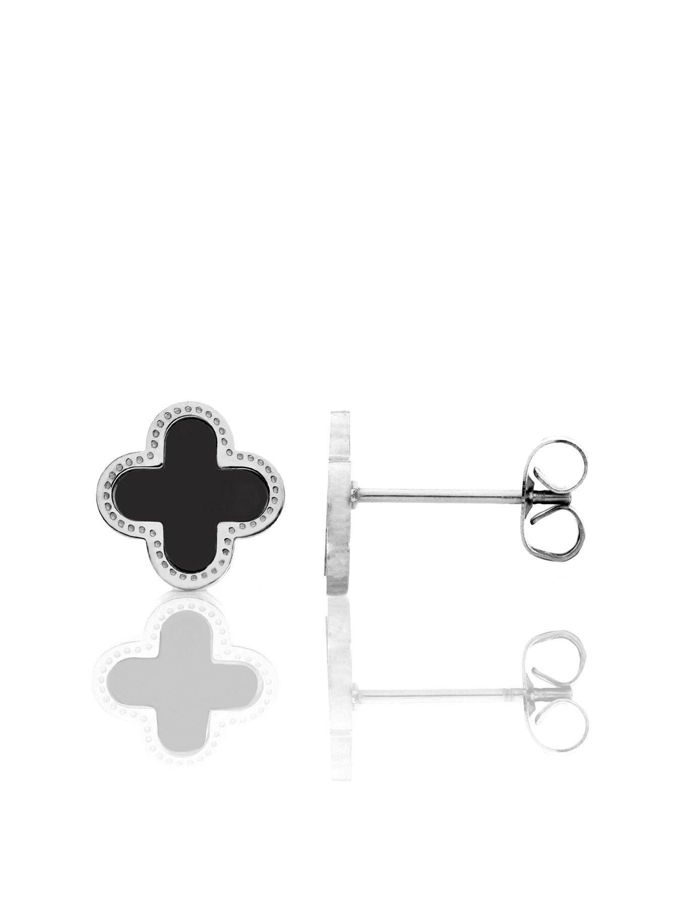 Product photograph of Say It With Luck Collection Earrings - Stainless Steel Silver Amp Black from very.co.uk