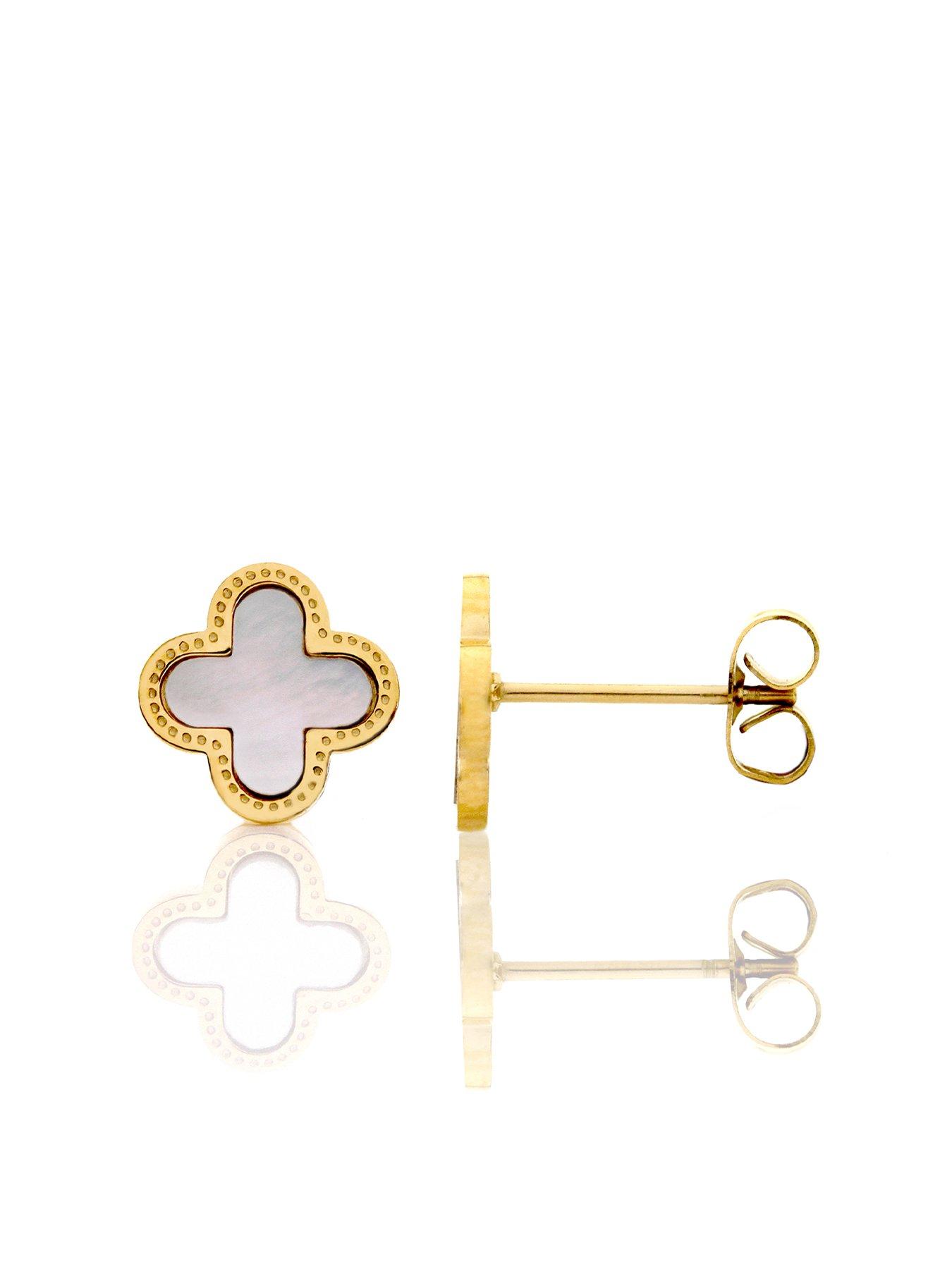 Say It With Luck Collection Earrings - Stainless Steel (Gold  &  Faux Pearl)