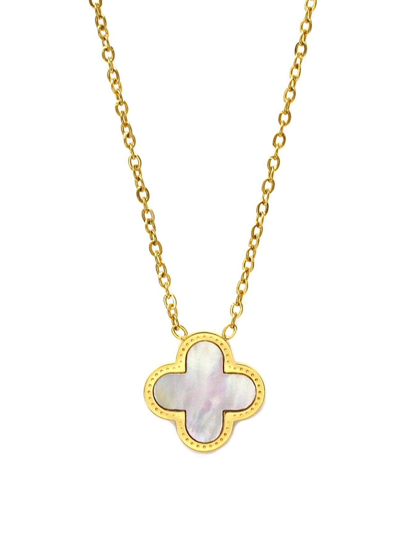 undefined Luck Collection Necklace - Stainless Steel (Gold & Faux Pearl)