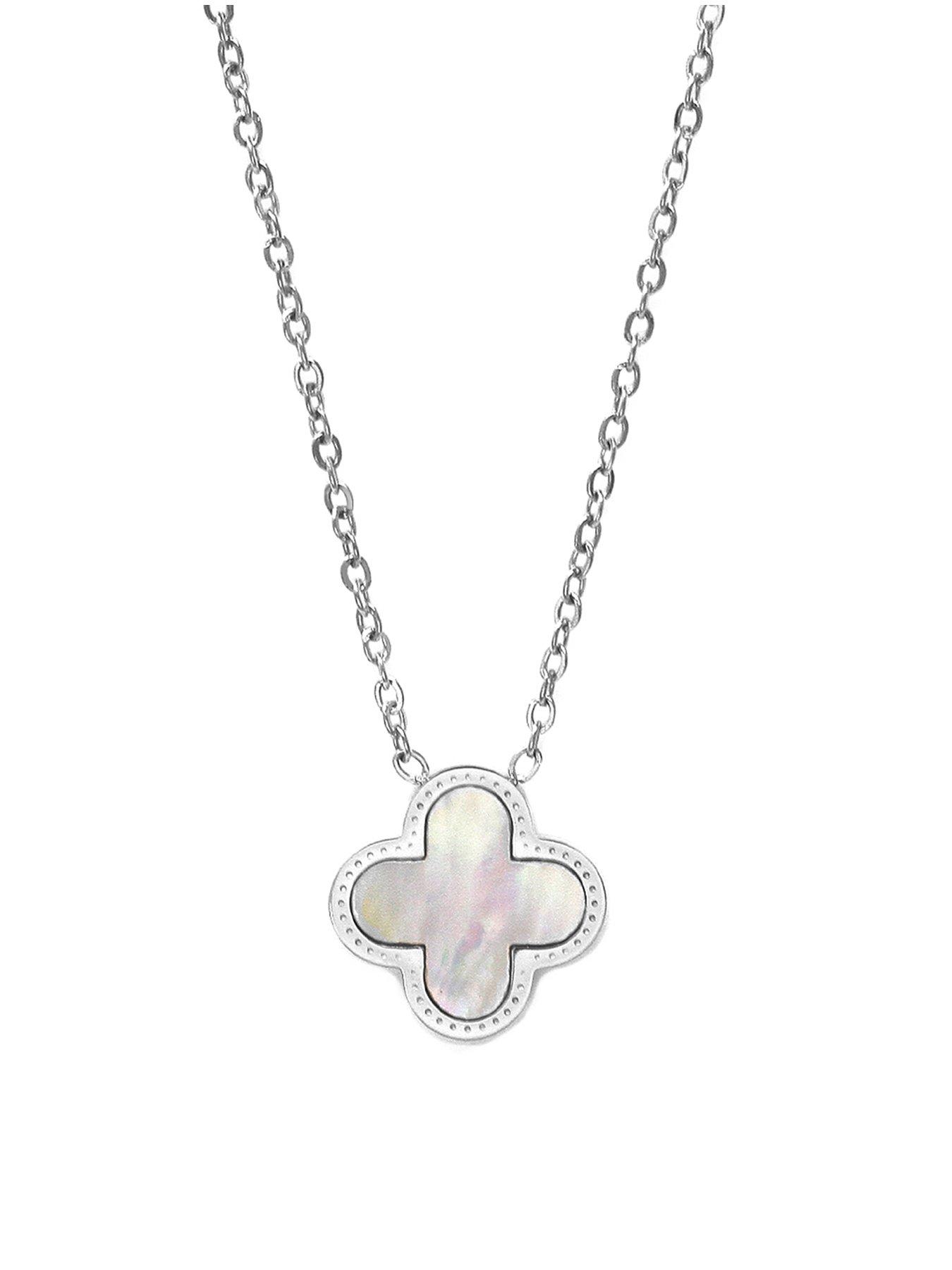 Say It With Luck Collection Necklace - Stainless Steel (Silver & Faux Pearl)
