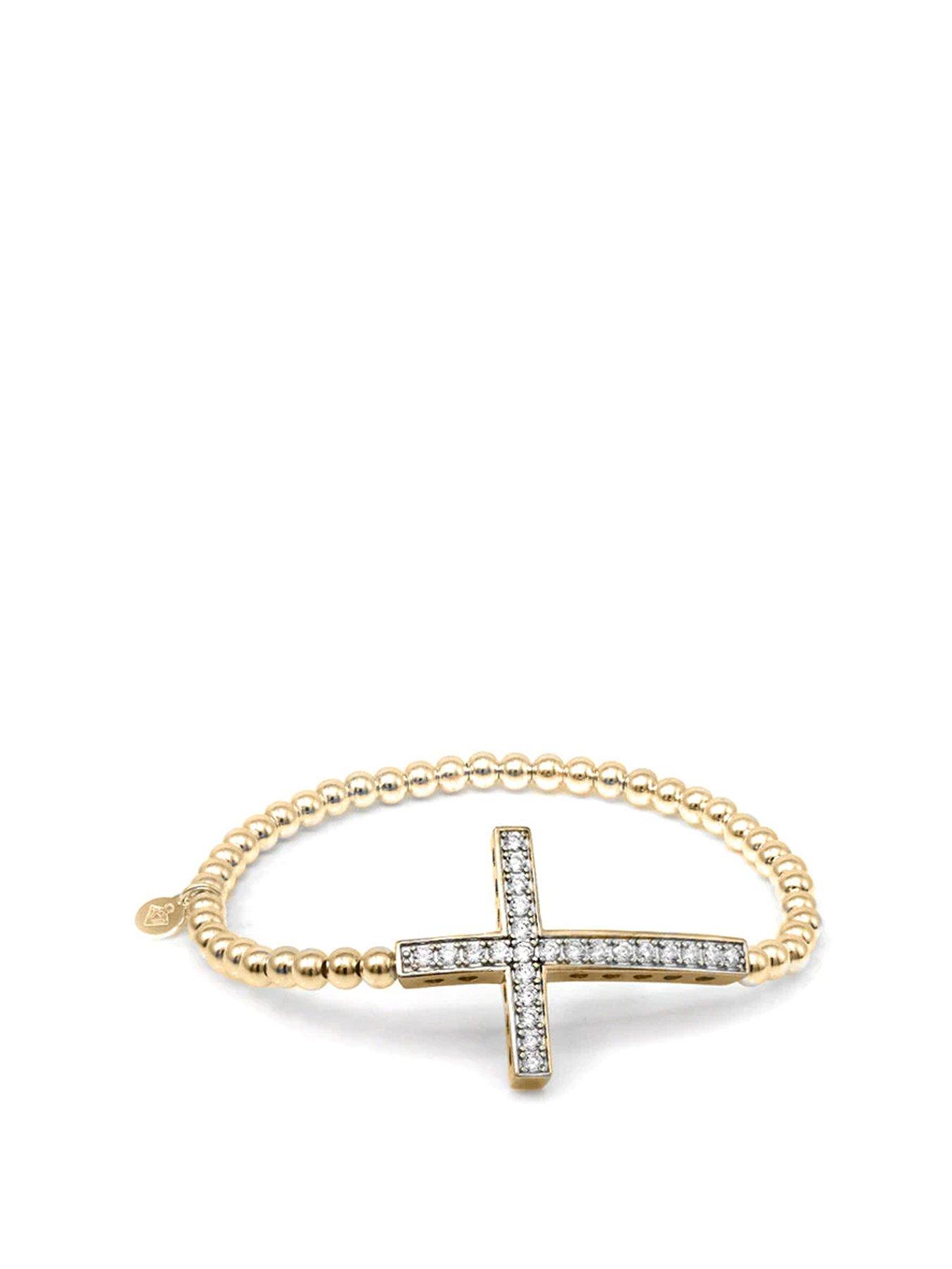 Product photograph of Say It With Cross Ball Bracelet - Sterling Silver Yg Plated from very.co.uk