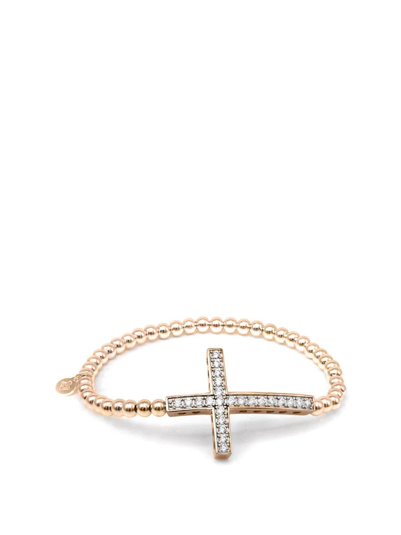 Product photograph of Say It With Cross Ball Bracelet - Sterling Silver Rg Plated from very.co.uk