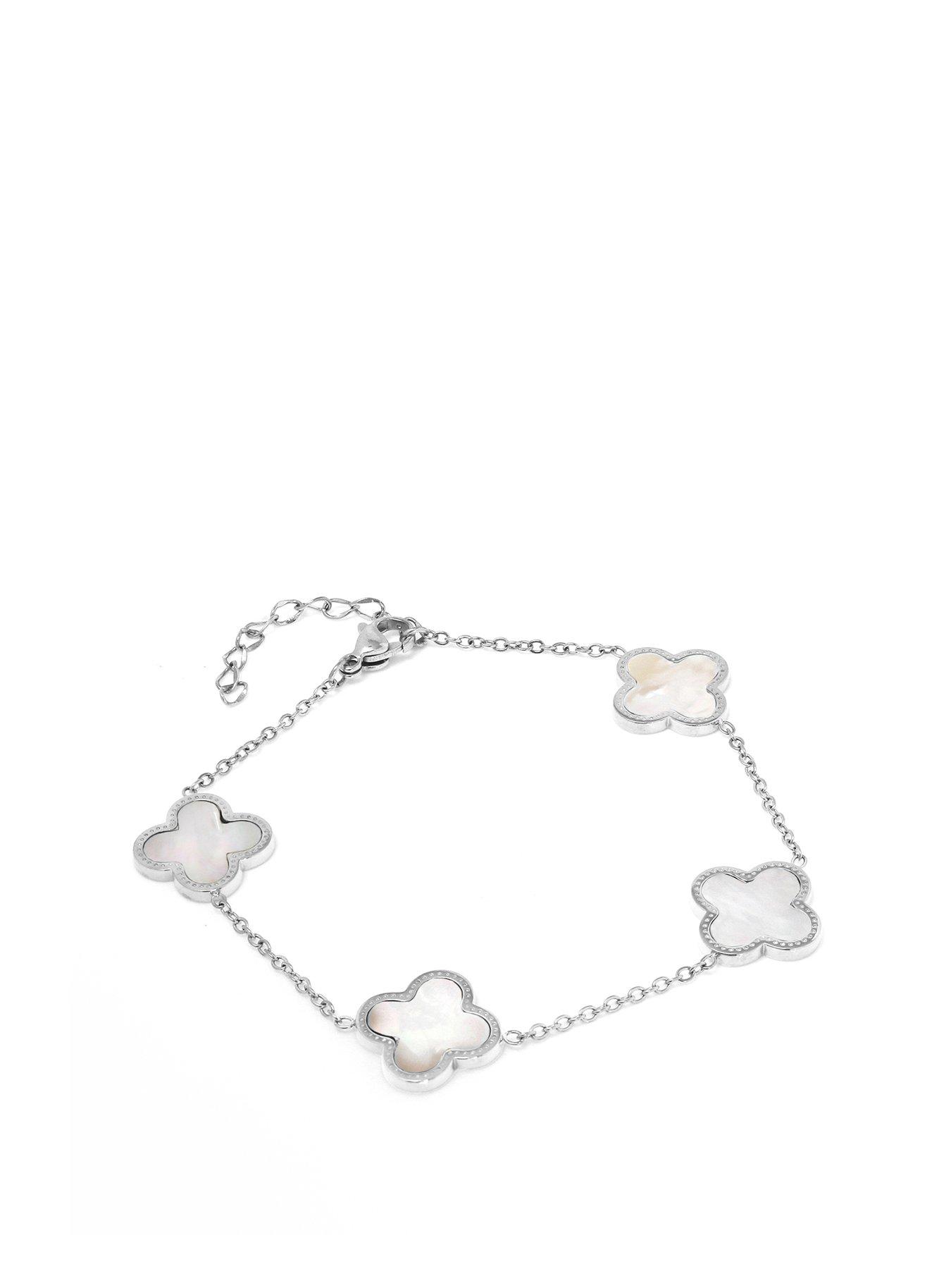 Product photograph of Say It With Luck Collection Chain Bracelet - Stainless Steel Silver Amp Faux Pearl from very.co.uk