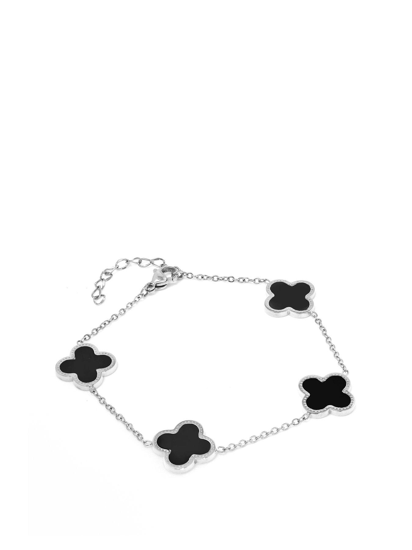 Product photograph of Say It With Luck Collection Chain Bracelet - Stainless Steel Silver Amp Black from very.co.uk