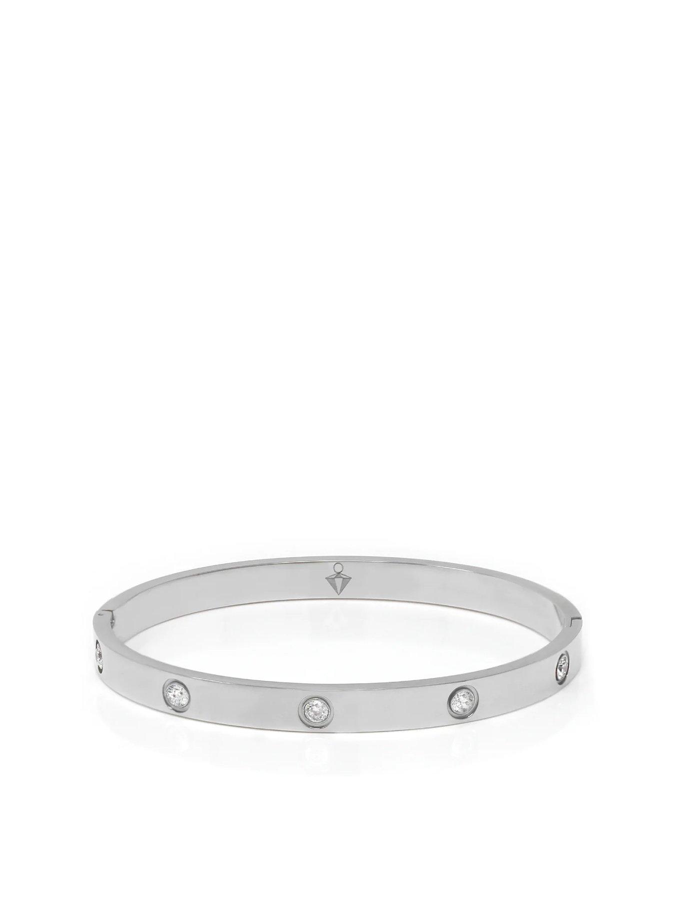 Product photograph of Say It With Stone Hinged Bangle - Stainless Steel Silver from very.co.uk