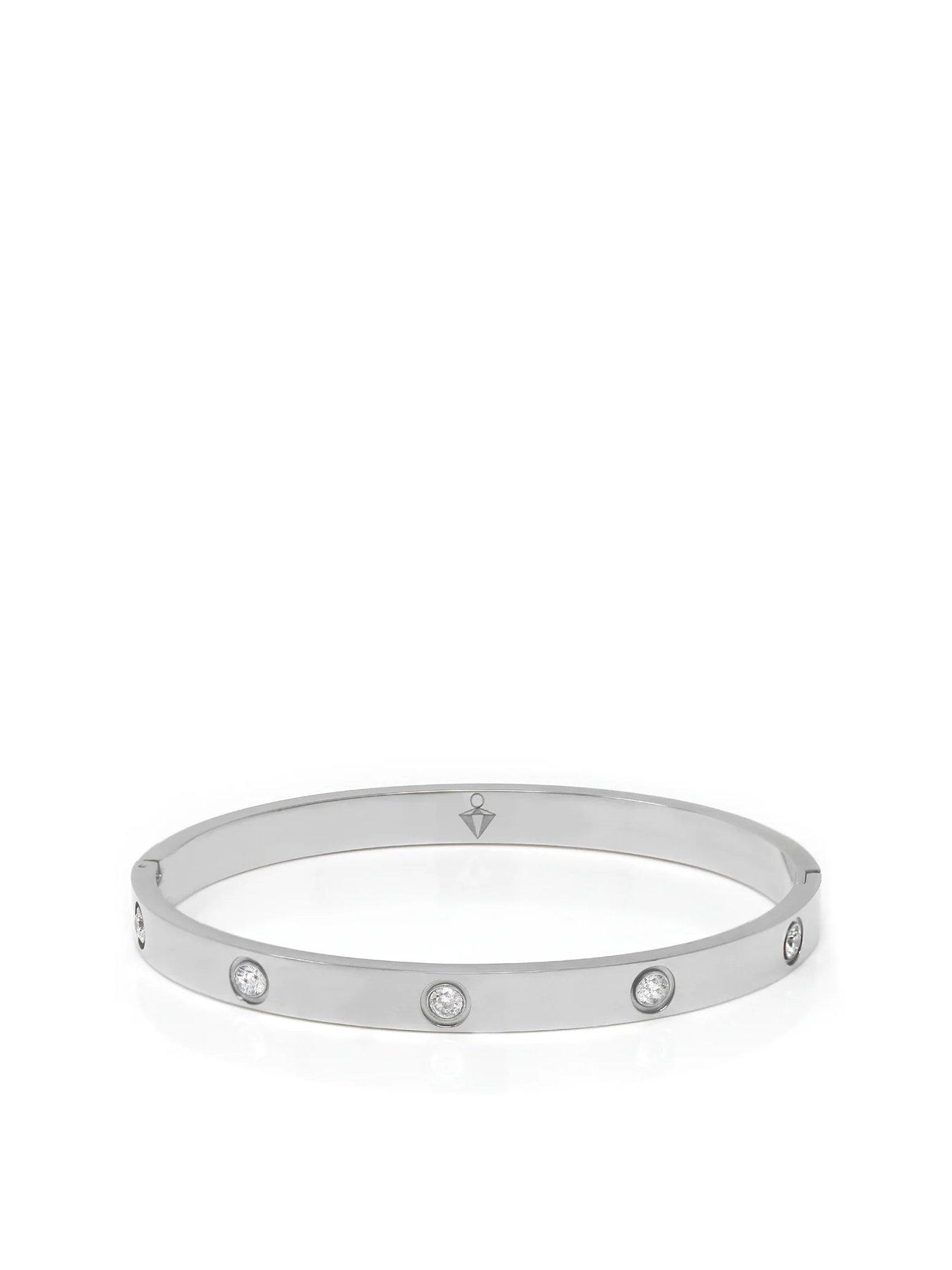 Say It With Stone Hinged Bangle - Stainless Steel (Silver)