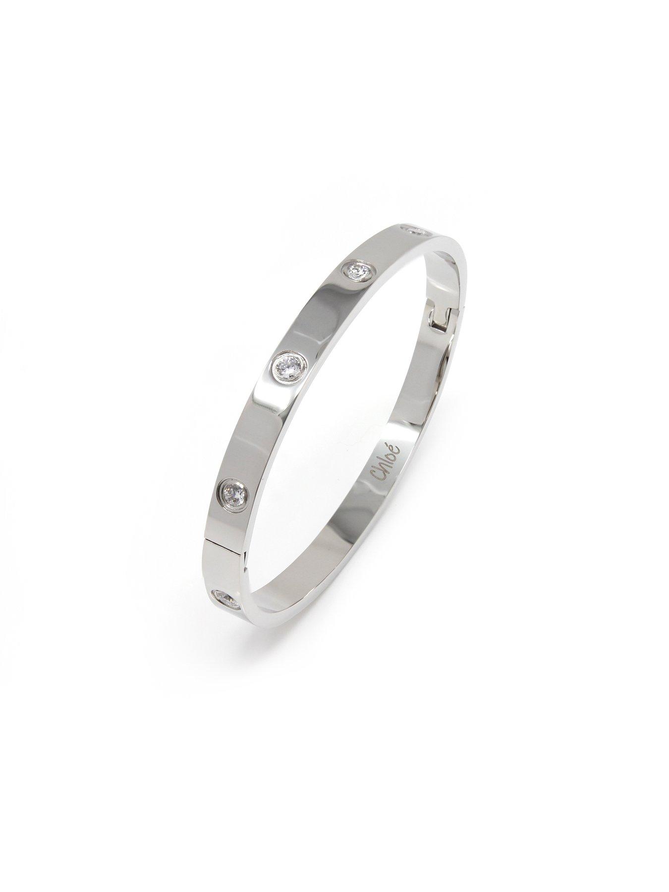 Image 2 of 2 of Say It With Stone Hinged Bangle - Stainless Steel (Silver)