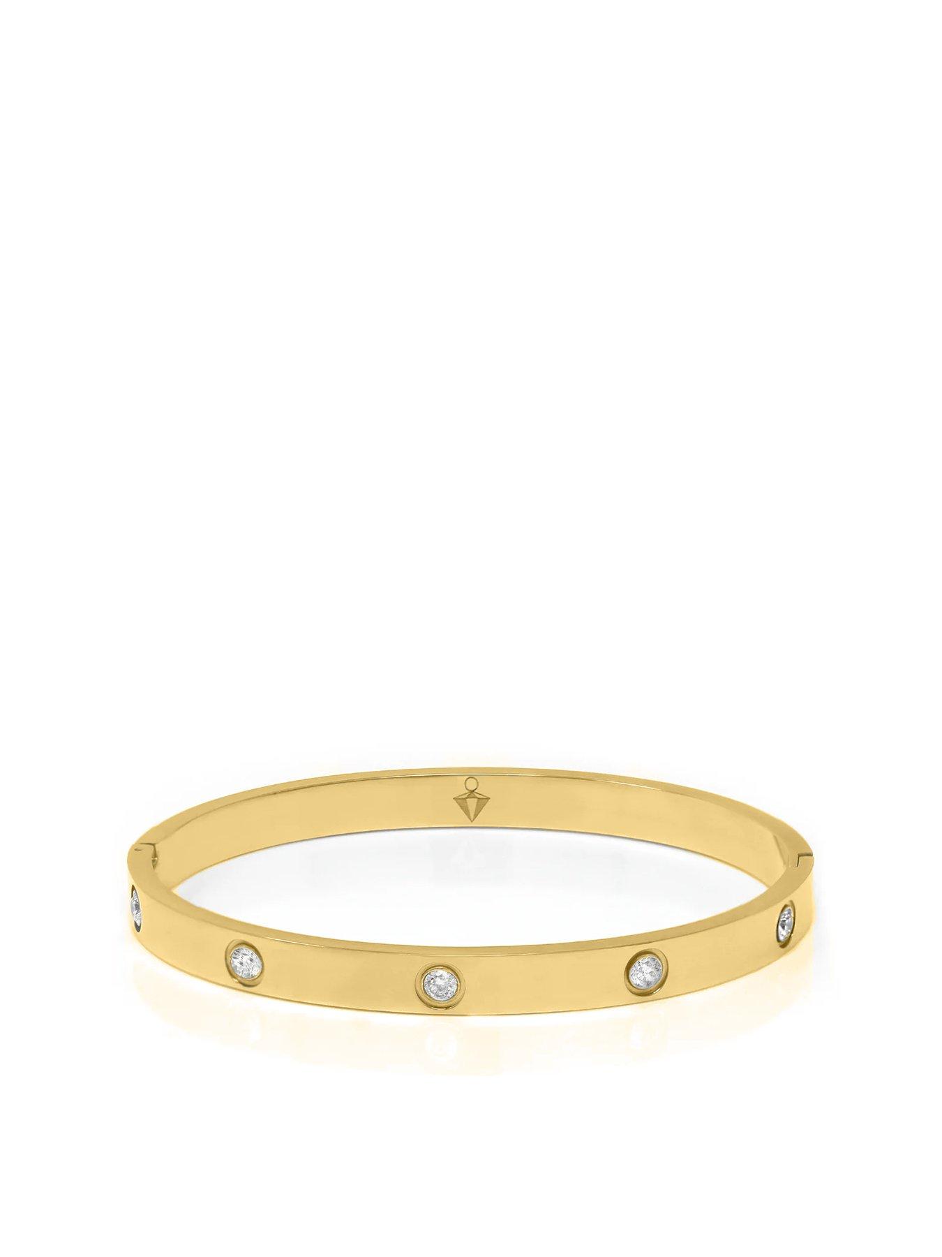 Say It With Stone Hinged Bangle - Stainless Steel (YG)