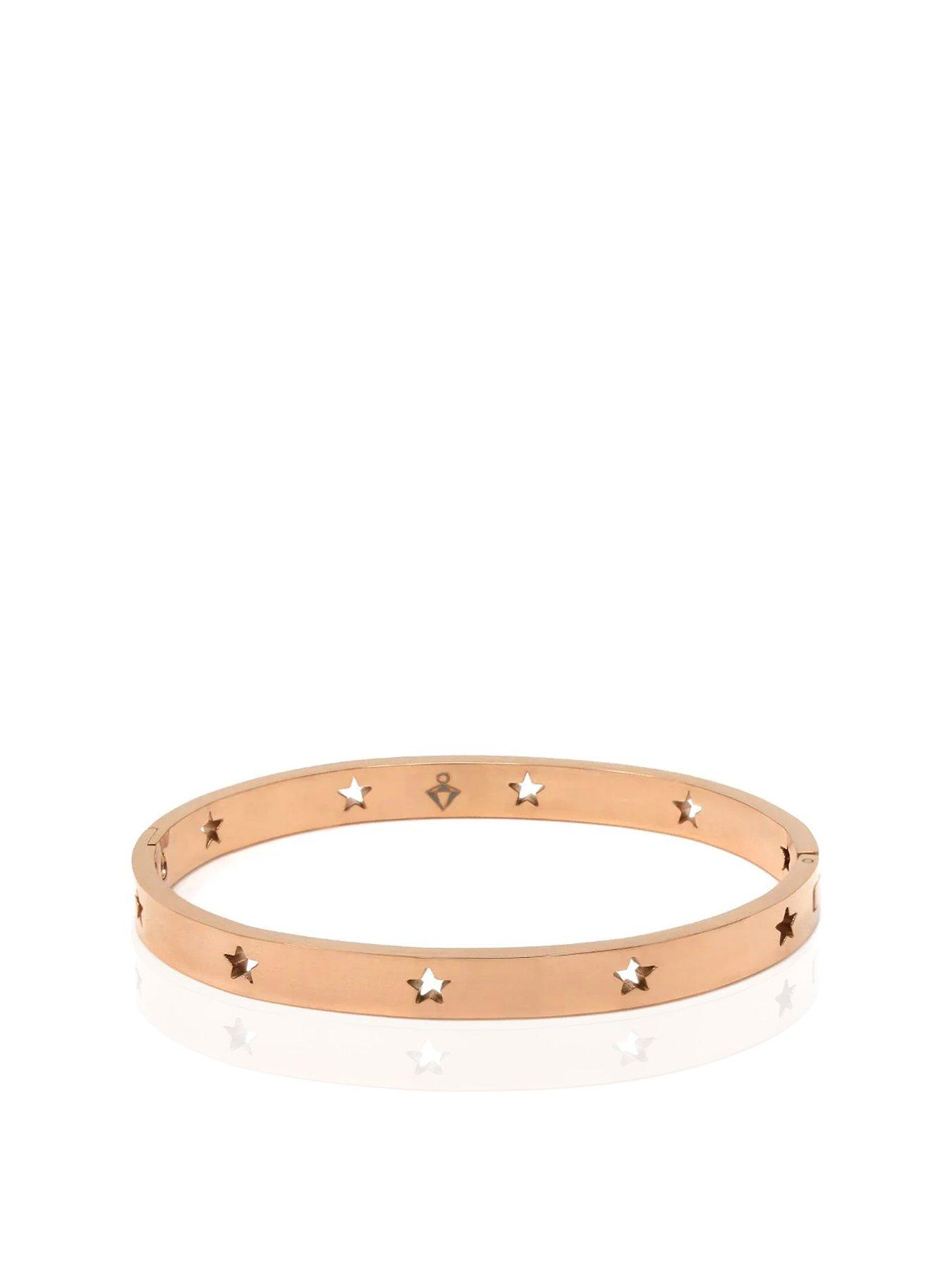 Product photograph of Say It With Star Hinged Bangle - Stainless Steel Rose Gold from very.co.uk