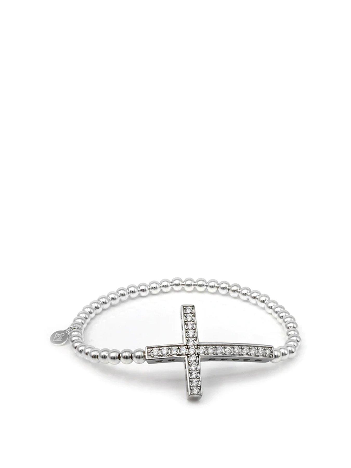 Product photograph of Say It With Cross Ball Bracelet - Sterling Silver from very.co.uk