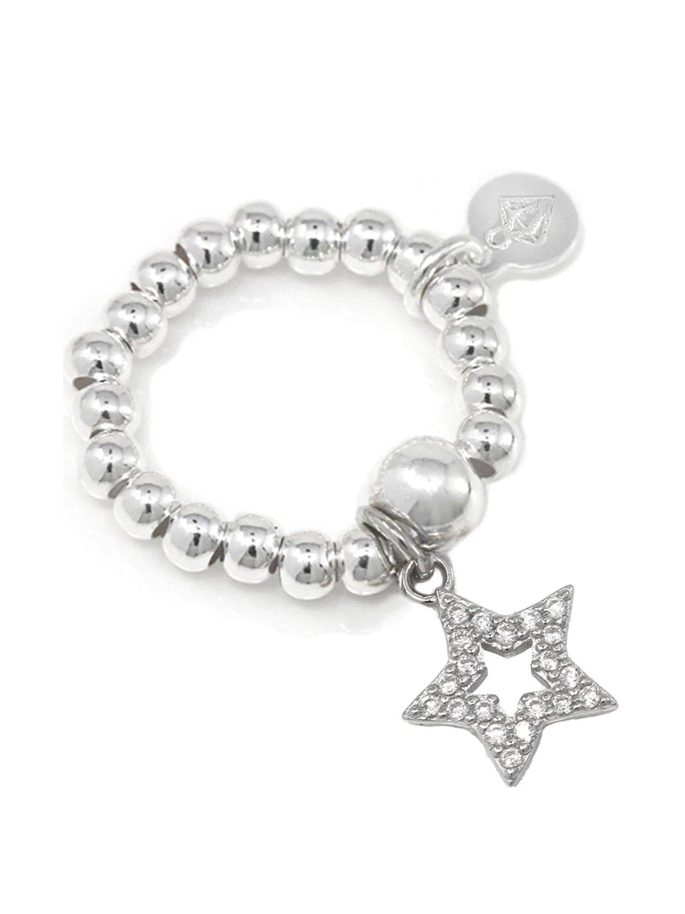 Product photograph of Say It With Cz Star Ball Ring - Sterling Silver from very.co.uk