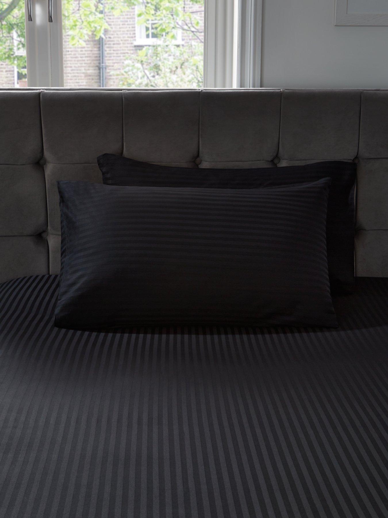Product photograph of Hotel Collection Luxury 300tc Soft Touch Sateen Stripe Housewife Pillowcases Pr - Black from very.co.uk