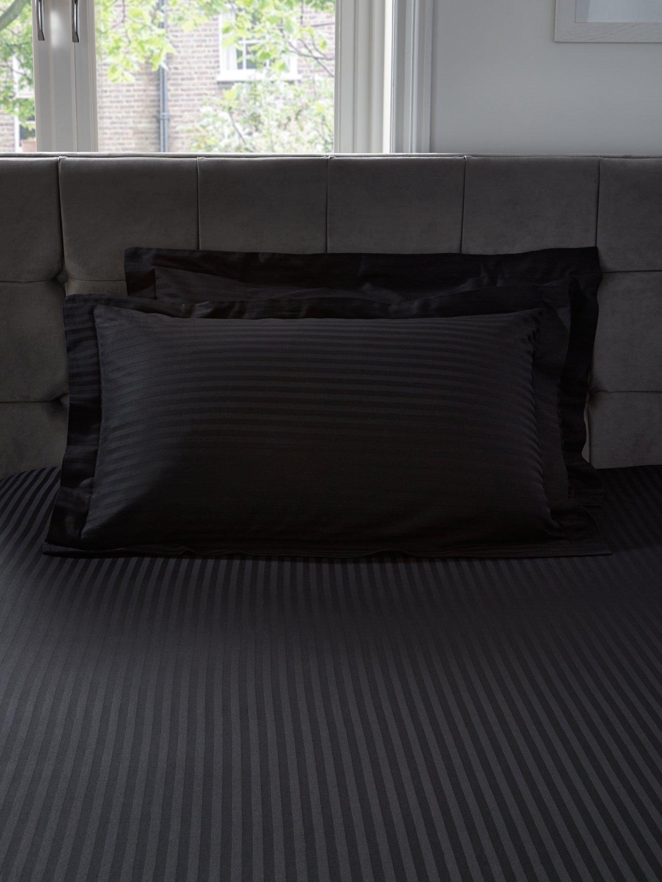 Product photograph of Hotel Collection Luxury 300tc Soft Touch Sateen Stripe Oxford Pillowcases Pr - Black from very.co.uk