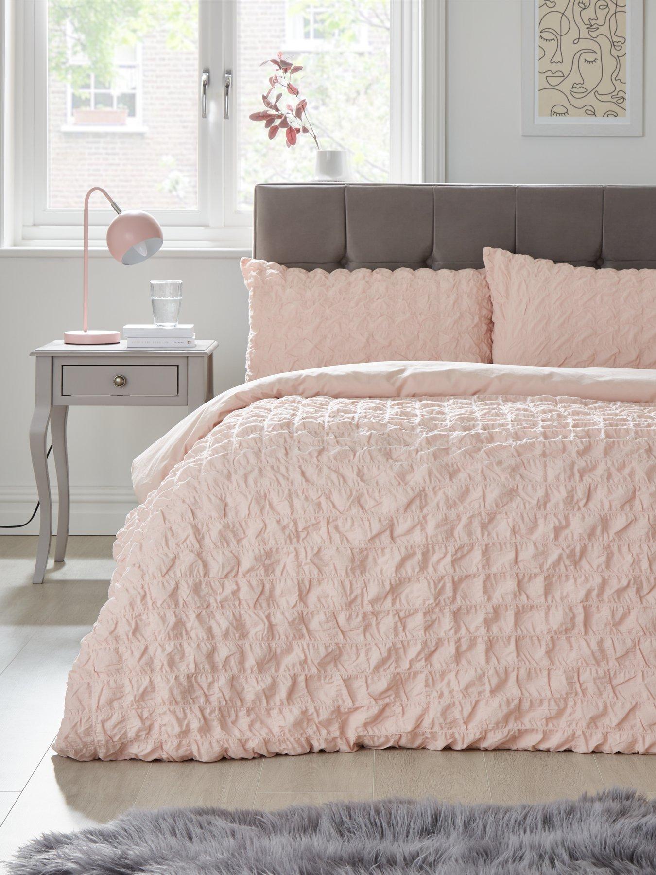 Product photograph of Hotel Collection Seersucker Cotton 180 Thread Count Duvet Cover Set - Blush Pink from very.co.uk