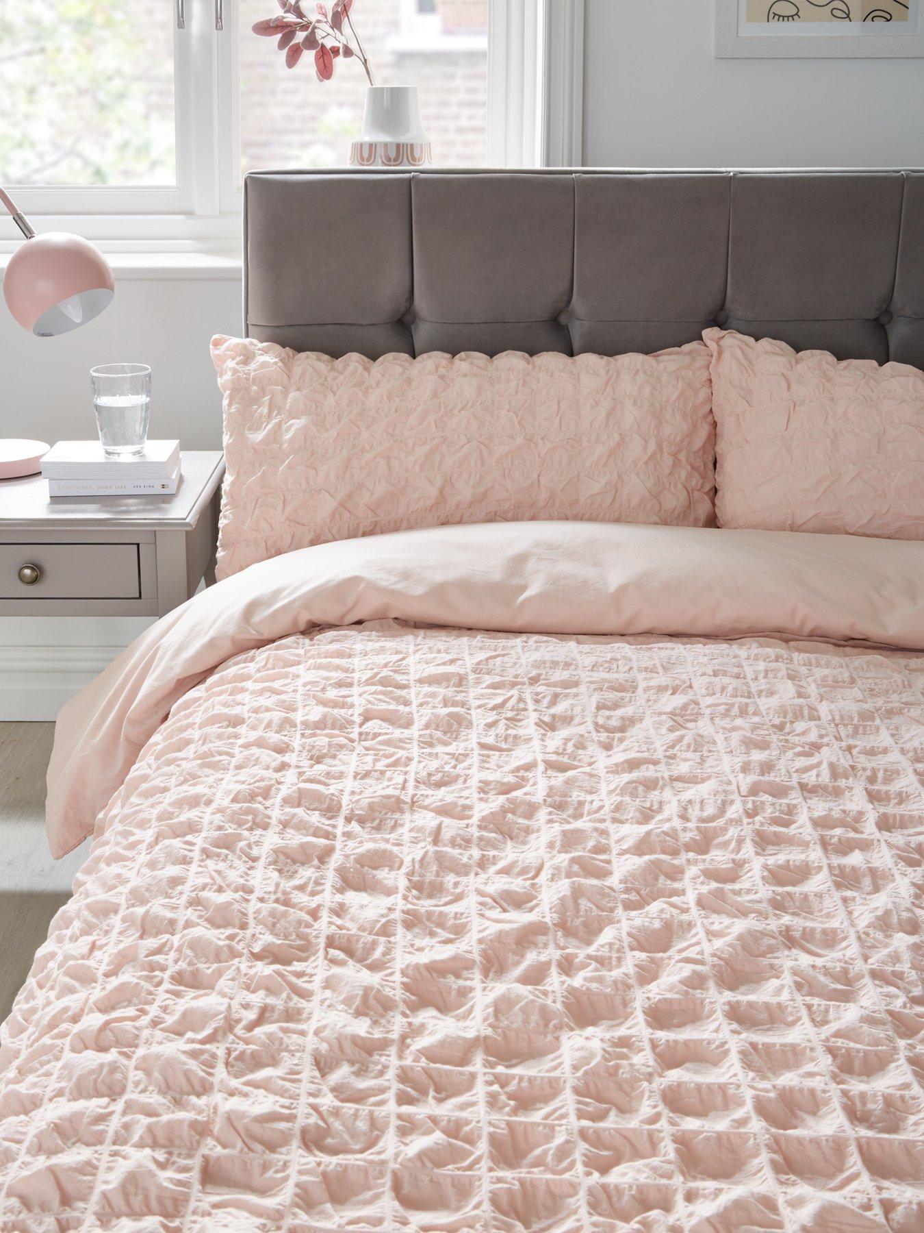 Image 3 of 5 of Very Home Seersucker Cotton 180 Thread Count Duvet Cover Set - Blush Pink