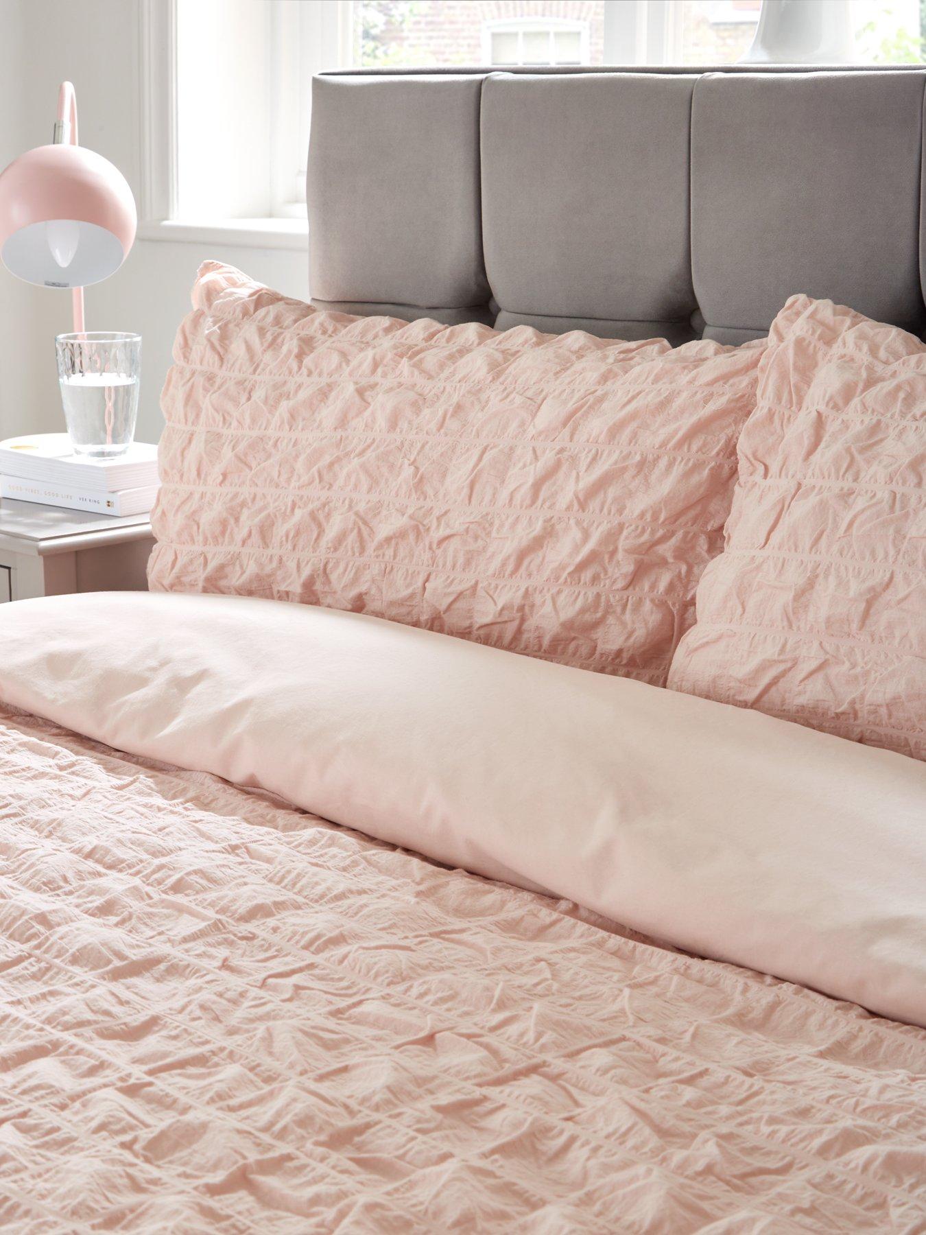 Image 4 of 5 of Very Home Seersucker Cotton 180 Thread Count Duvet Cover Set - Blush Pink