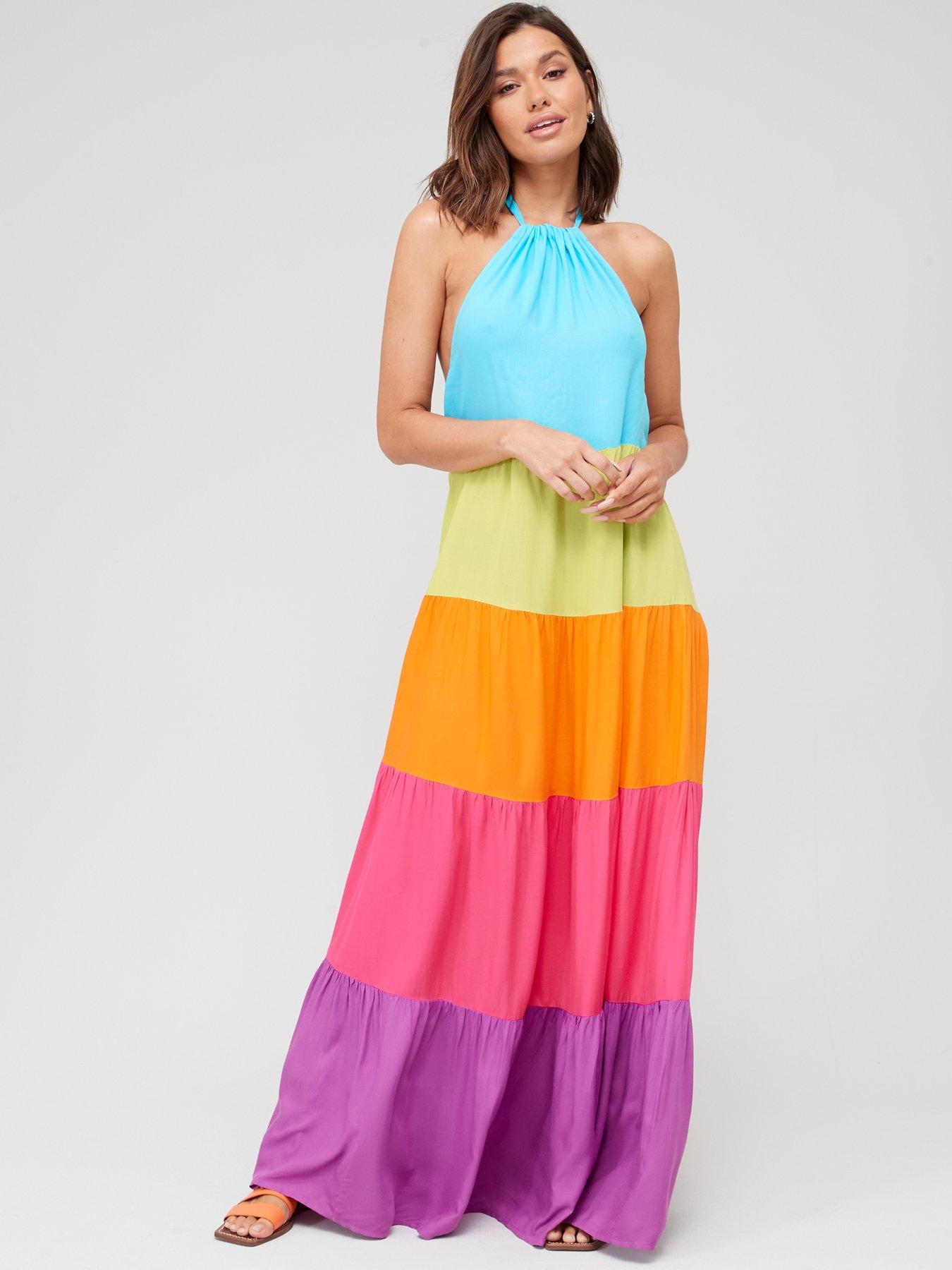 V by Very Racer Neck Rainbow Maxi Dress - Multi