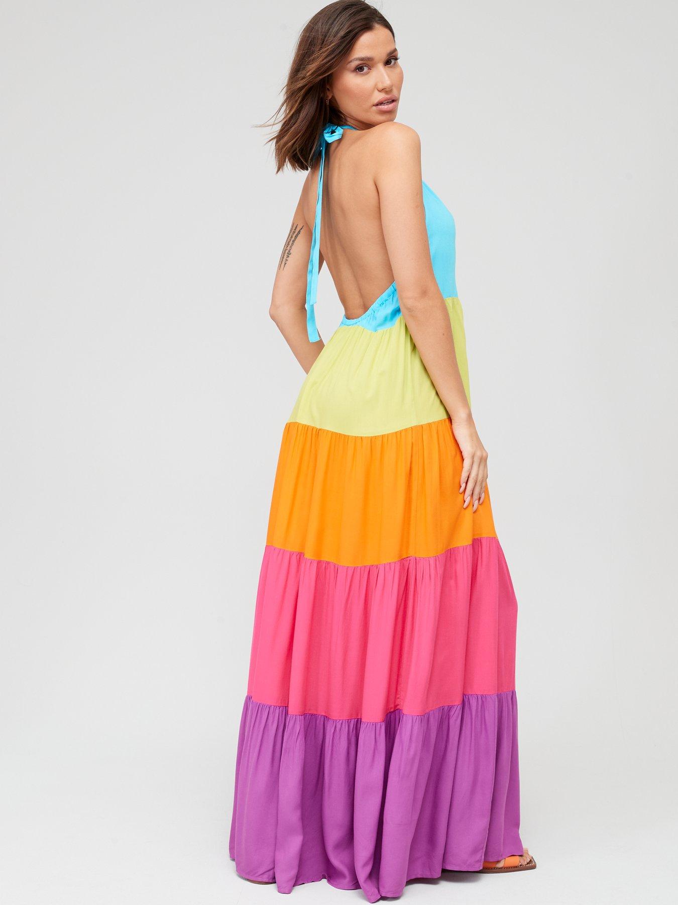 V by Very Racer Neck Rainbow Maxi Dress - Multi