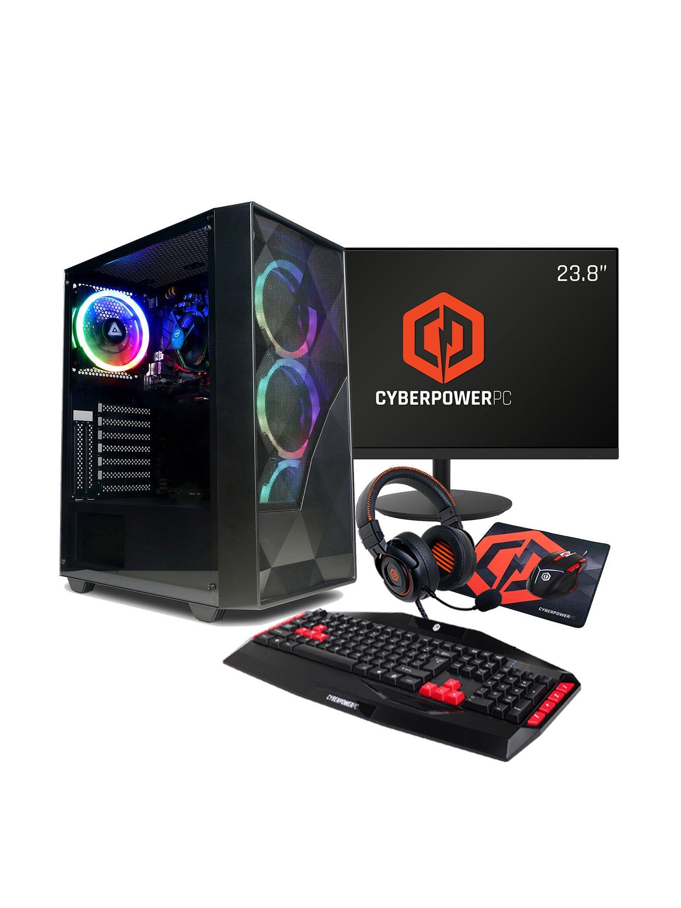 Cyberpower Eurus Gaming PC Bundle - AMD Ryzen 5 8GB RAM, 500GB NVMe - with 23.8in Monitor, Headset, Keyboard, Mouse & Pad | very.co.uk