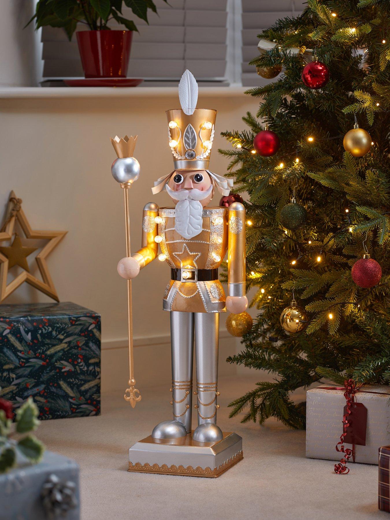 Product photograph of Three Kings 80 Cm Lit Christmas Nutcracker - Gold Silver from very.co.uk