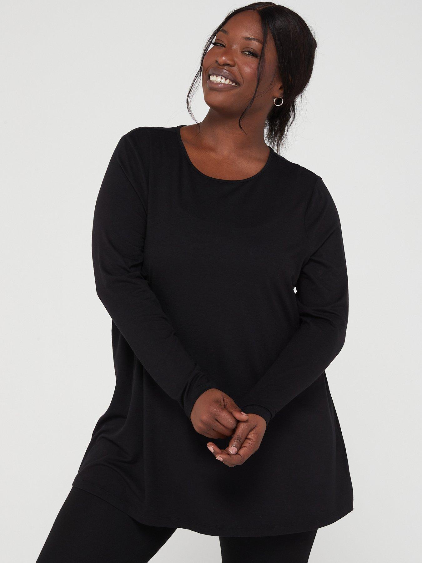 V by Very Curve Jersey Long Sleeve Swing Top Black Very