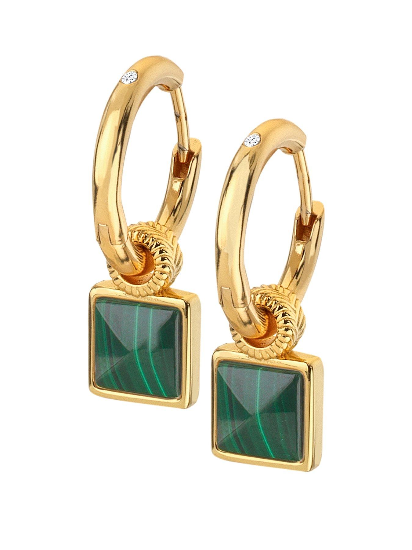 Hot Diamonds HD X JJ Revive Malachite Square Earrings