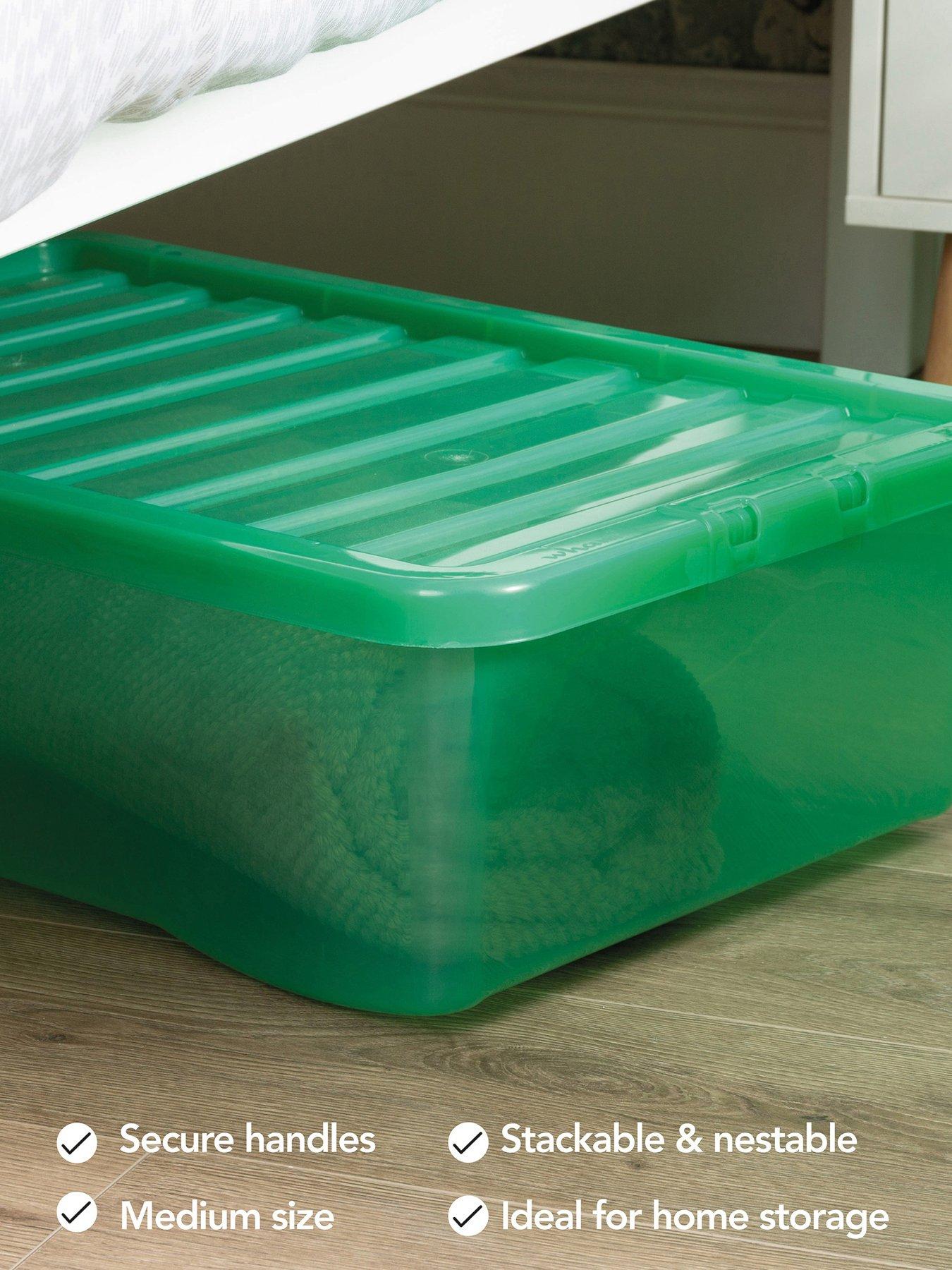 Image 1 of 4 of Wham Set of 3 Green Crystal Plastic Storage Boxes &ndash; 32 litres each