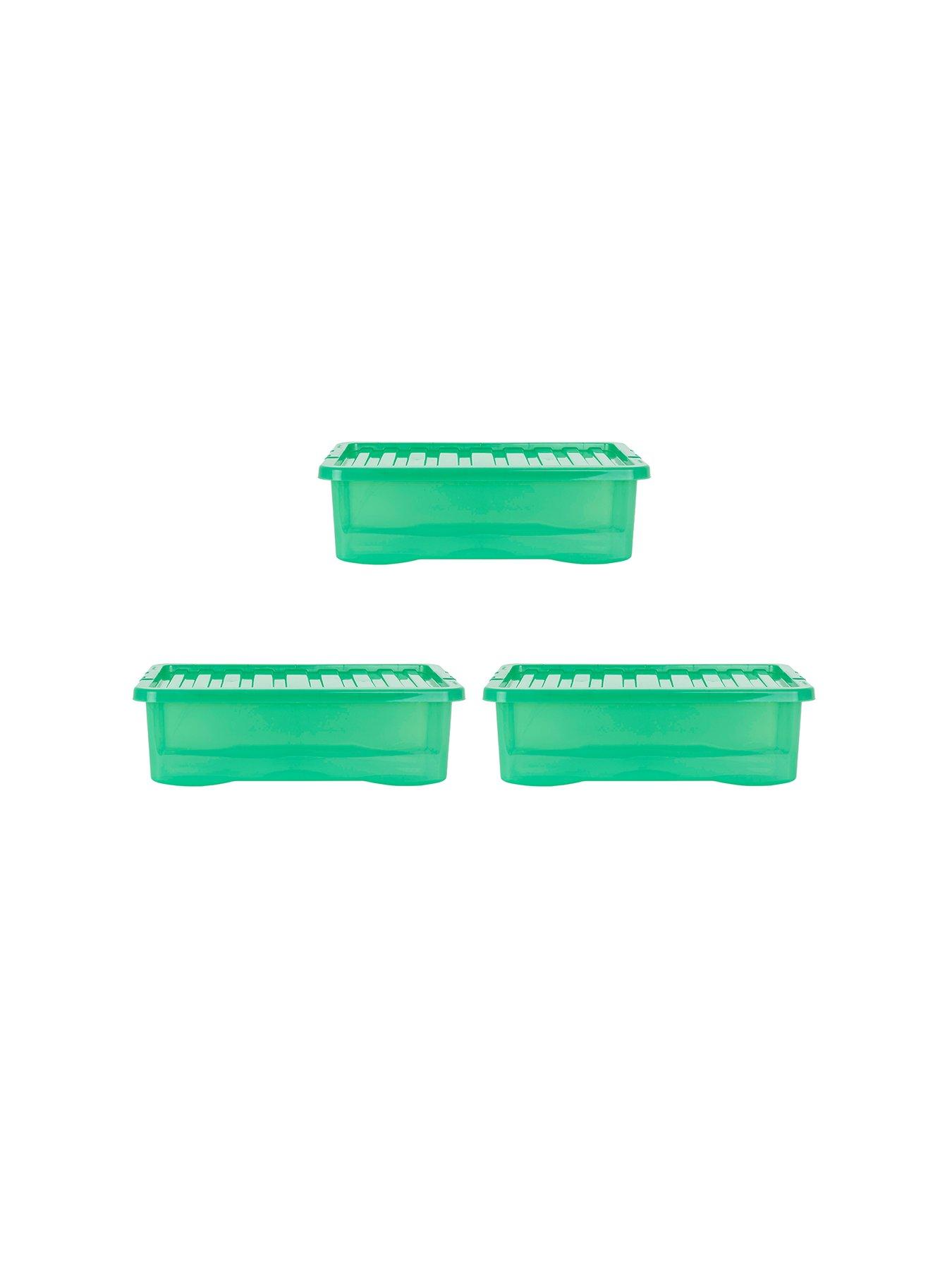 Wham Set of 3 Green Crystal Plastic Storage Boxes 32 litres each very.co.uk