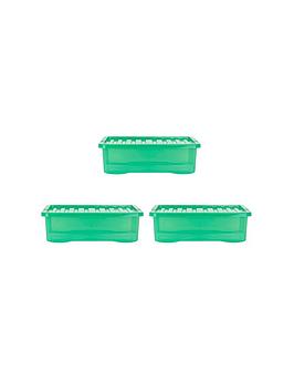 Product photograph of Wham Set Of 3 Green Crystal Plastic Storage Boxes Ndash 32 Litres Each from very.co.uk