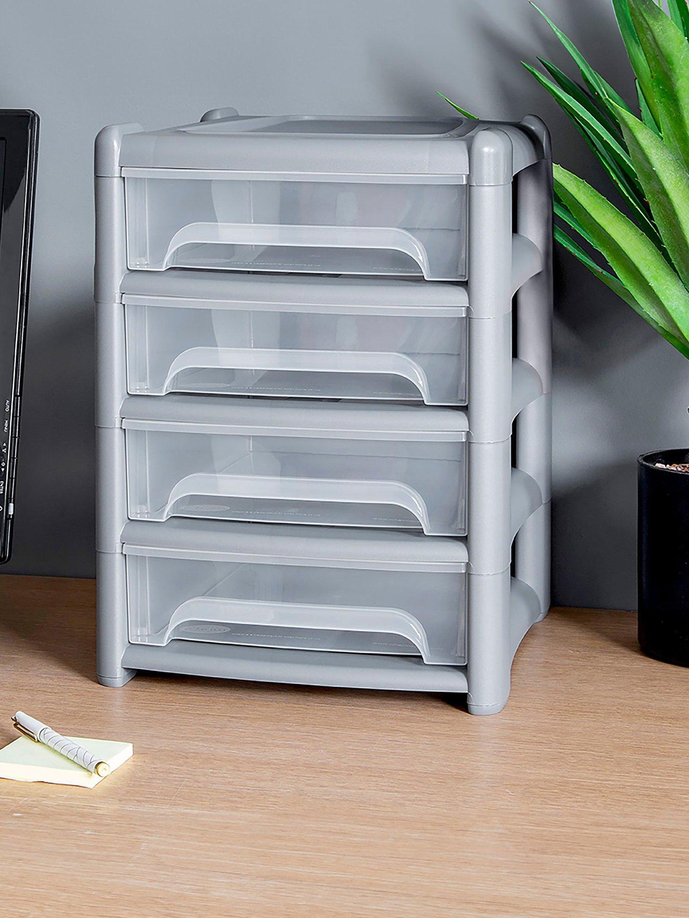 Wham Shallow 4-Drawer Storage Unit in Light Grey