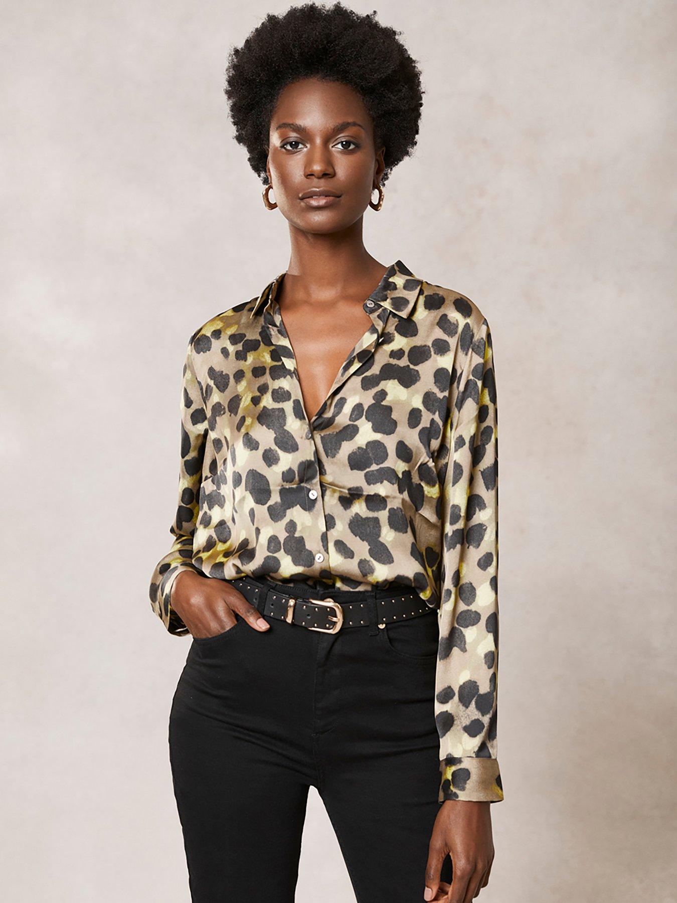 Women's blouse, Leopard Velvet Button Up Top