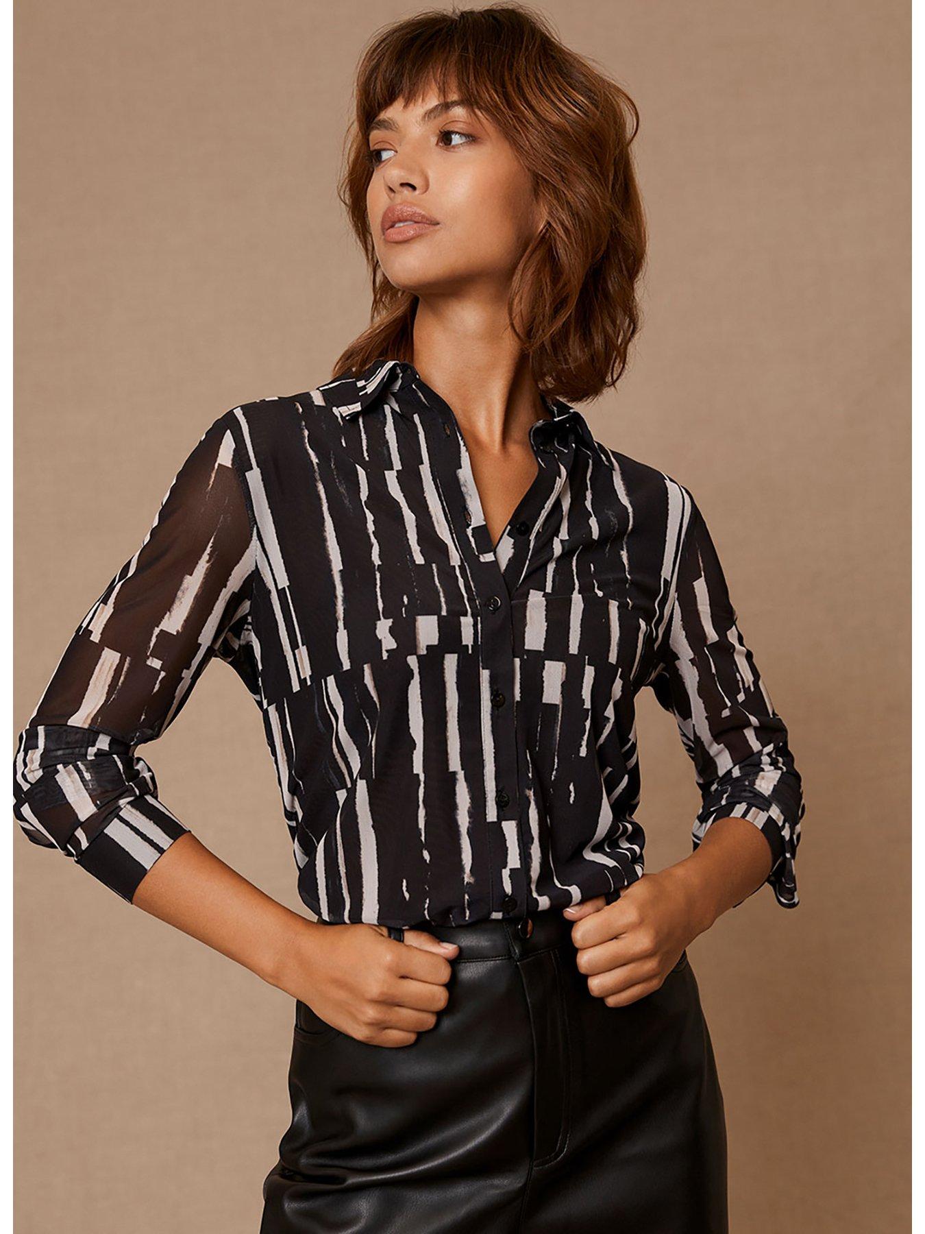 Mint Velvet Marina Print Black Mesh Shirt 