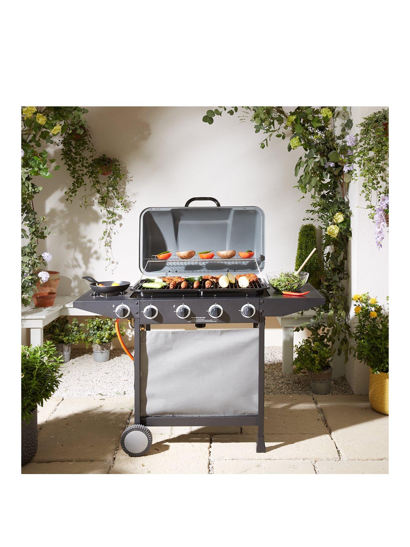 4 burner gas shop bbq with side burner