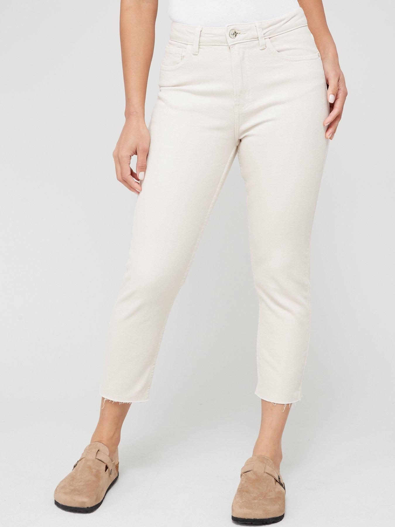Only High Waisted Straight Leg Denim Jeans - Cream, Cream, Size 27, Inside Leg 32, Women